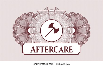 Red passport rosette with medieval axe icon and Aftercare text inside