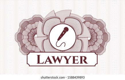 Red passport rosette with microphone icon and Lawyer text inside