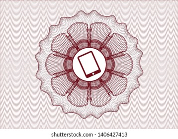 Red passport rosette with mobile phone icon inside
