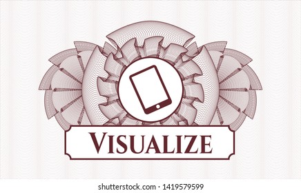 Red passport rosette with mobile phone icon and Visualize text inside