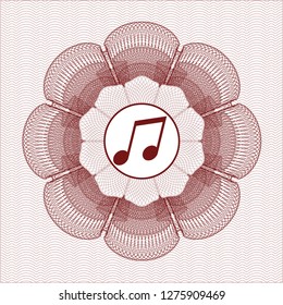 Red passport rosette with musical note icon inside