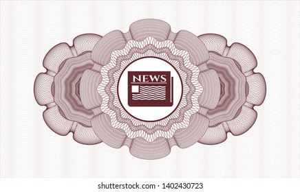 Red passport rosette with newspaper icon inside