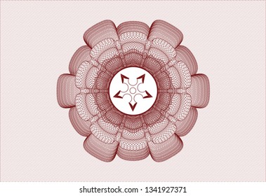 Red passport rosette with ninja star icon inside