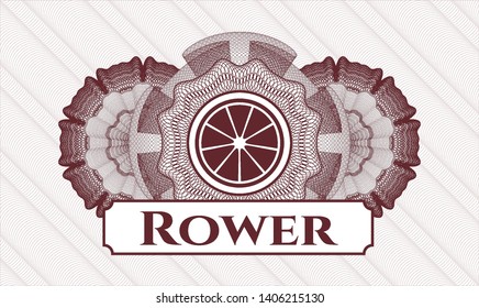 Red passport rosette with orange icon and Rower text inside