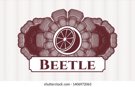 Red passport rosette with orange icon and Beetle text inside