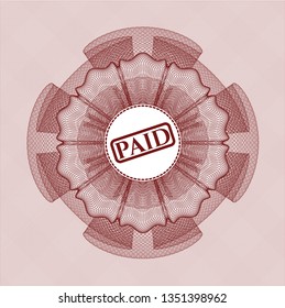 Red passport rosette with paid icon inside