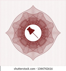 Red passport rosette with paper pin icon inside