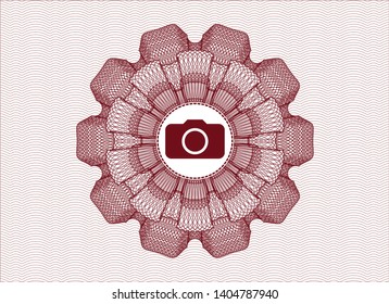 Red Passport Rosette With Photo Camera Icon Inside