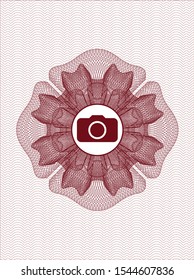 Red Passport Rosette With Photo Camera Icon Inside