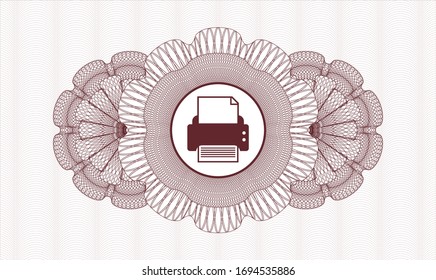 Red passport rosette with printer icon inside