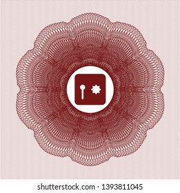 Red passport rosette with safe, safety deposit box icon inside