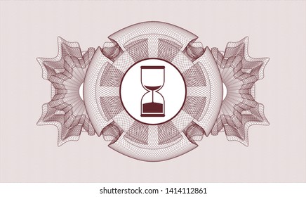 Red passport rosette with sand clock icon inside