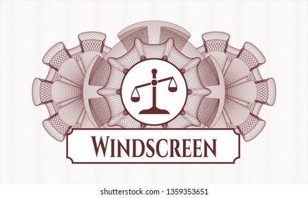 Red passport rosette with scale icon and Windscreen text inside