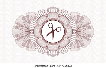 Red passport rosette with scissors icon inside