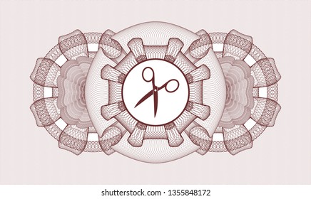 Red passport rosette with scissors icon inside