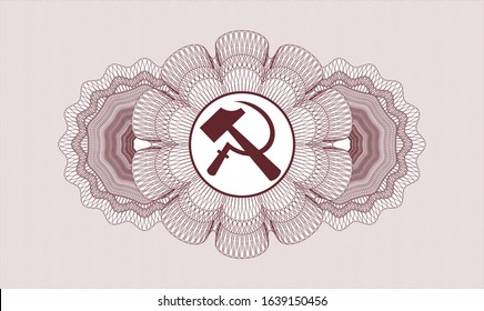 Red passport rosette with sickle and hammer icon inside