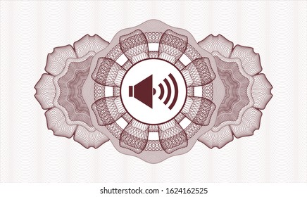 Red passport rosette with sound icon inside