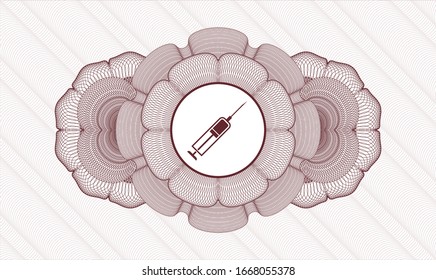 Red passport rosette with syringe icon inside
