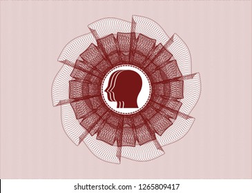 Red passport rosette with team work icon inside