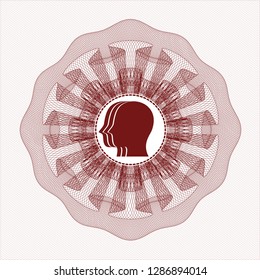 Red passport rosette with team work icon inside