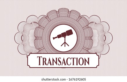 Rote Passrosette mit Teleskopsymbol und Transaktionstext im Inneren