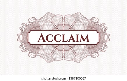 Red passport rosette with text Acclaim inside