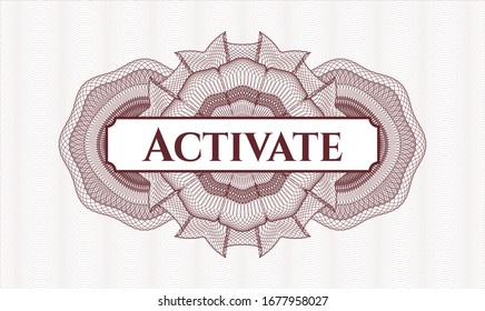 Red passport rosette with text Activate inside
