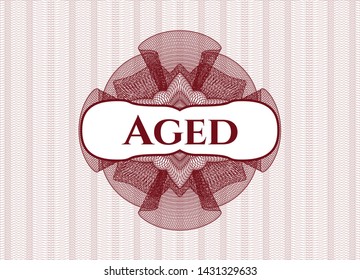 Red passport rosette with text Aged inside