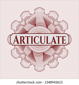 Red passport rosette with text Articulate inside