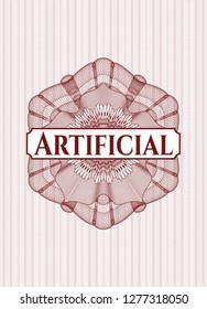Red passport rosette with text Artificial inside