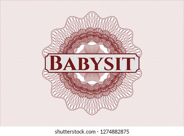 Red passport rosette with text Babysit inside