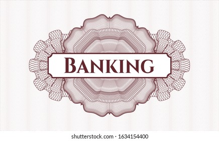 Red passport rosette with text Banking inside