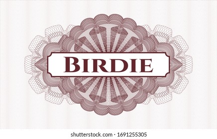 Red passport rosette with text Birdie inside