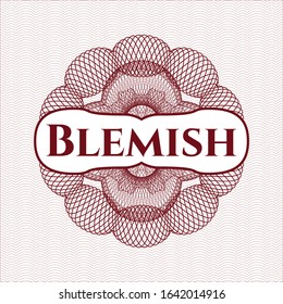 Red passport rosette with text Blemish inside