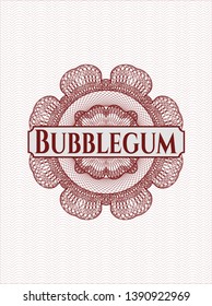 Red passport rosette with text Bubblegum inside