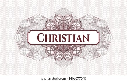 Red passport rosette with text Christian inside