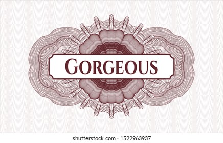 Red passport rosette with text Gorgeous inside