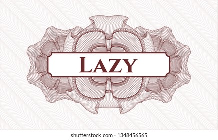 Red passport rosette with text Lazy inside