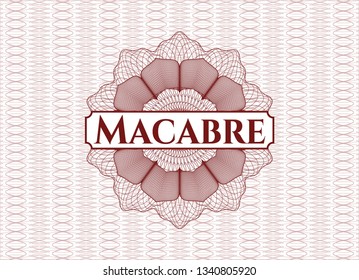 Red passport rosette with text Macabre inside