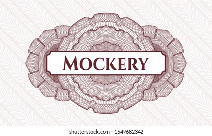 Red passport rosette with text Mockery inside