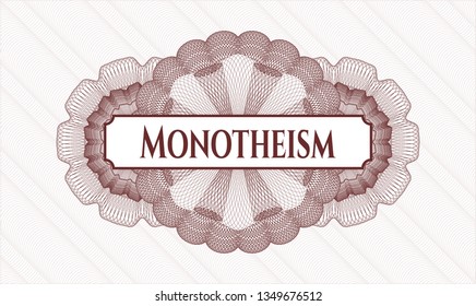 Red passport rosette with text Monotheism inside