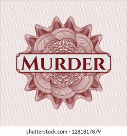 Red passport rosette with text Murder inside