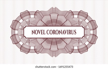 Red passport rosette with text Novel Coronavirus inside