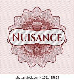 Red passport rosette with text Nuisance inside