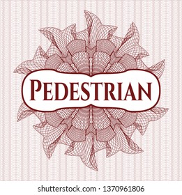 Red passport rosette with text Pedestrian inside