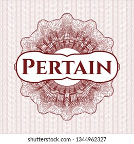 Red passport rosette with text Pertain inside