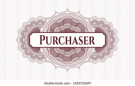 Red passport rosette with text Purchaser inside