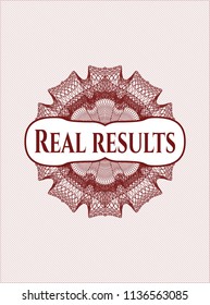 Red passport rosette with text Real results inside