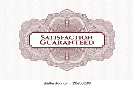 Red passport rosette with text Satisfaction Guaranteed inside