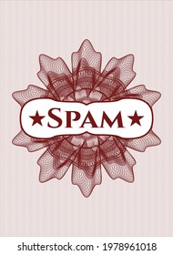 Red passport rosette with text Spam inside
